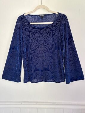 Roz & Ali Crushed Burnout Velvet Blue Paisley Top Size Medium Whimsigoth Witchy